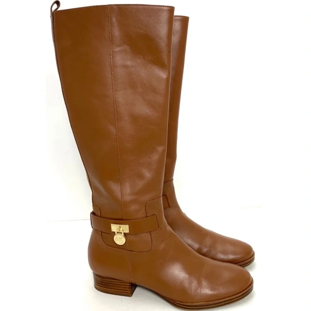 Michael Kors Hamilton Leather Knee High Riding Boot Camel Tan Brown Size 6 SH17F